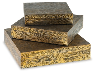 Keldy Box (Set of 3) | Antique Brass Finish | Ancho: 32.7cm - Alto: 8.6cm - Prof: 32.7cm