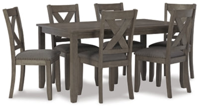 Caitbrook Dining Table and Chairs (Set of 7) | Gray | Ancho: 91.4cm - Alto: 75.6cm - Prof: 152.4cm