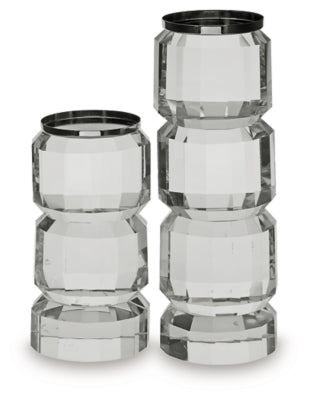 Brentley Candle Holder Set (Set of 2) | Clear/Silver Finish | Ancho: 9.2cm - Alto: 25.1cm - Prof: 9.2cm