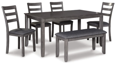 Bridson Dining Table and Chairs with Bench (Set of 6) | Gray | Ancho: 91.4cm - Alto: 76.2cm - Prof: 152.7cm
