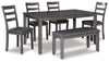 Bridson Dining Table and Chairs with Bench (Set of 6) | Gray | Ancho: 91.4cm - Alto: 76.2cm - Prof: 152.7cm