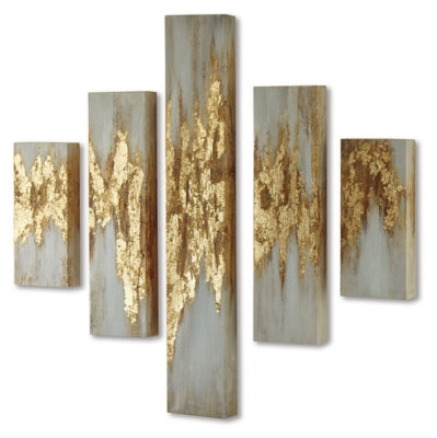 Devlan Wall Art (Set of 5) | Gold Finish/White | Ancho: 0.0 - Alto: 0.0 - Prof : 0.0