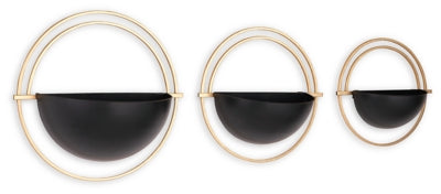 Tobins Wall Planter (Set of 3) | Black/Gold Finish | Ancho: 38.9cm - Alto: 37.5cm - Prof: 16.5cm