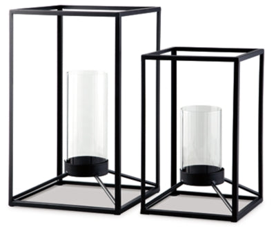 Dimtrois Lantern (Set of 2) | Black | Ancho: 27.9cm - Alto: 48.3cm - Prof: 27.9cm