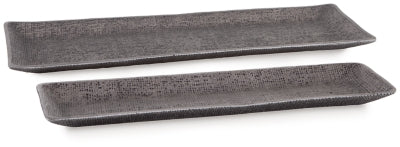 Garekton Tray (Set of 2) | Pewter Finish | Ancho: 60.0cm - Alto: 2.9cm - Prof: 19.7cm