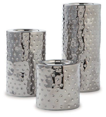 Marisa Candle Holder (Set of 3) | Silver Finish | Ancho: 12.2cm - Alto: 27.5cm - Prof: 12.2cm