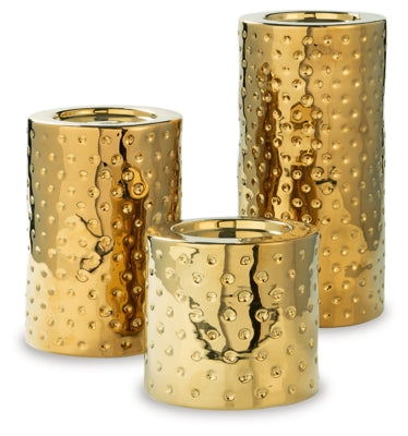 Marisa Candle Holder (Set of 3) | Gold Finish | Ancho: 12.2cm - Alto: 27.5cm - Prof: 12.2cm