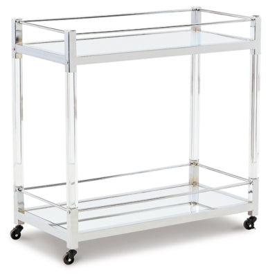 Chaseton Bar Cart | Clear/Silver Finish | Ancho: 82.9cm - Alto: 83.2cm - Prof: 40.6cm