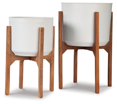 Dorcey Planter (Set of 2) | White/Brown | Ancho: 32.7cm - Alto: 51.4cm - Prof: 32.7cm