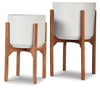 Dorcey Planter (Set of 2) | White/Brown | Ancho: 32.7cm - Alto: 51.4cm - Prof: 32.7cm