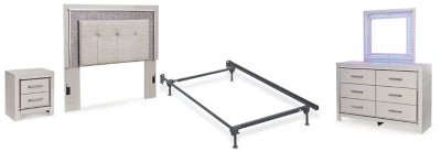 Zyniden Full Cabecero con Paneles Bed, Cómoda, Espejo, Cajonera y Mesa de Noche