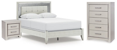 Zyniden Queen Americana Cama Tapizada con Paneles, Cajonera y Mesa de Noche