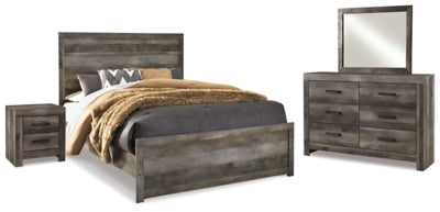 Wynnlow Queen Americana Cama con Paneles con Mirrored Cómoda y Mesa de Noche