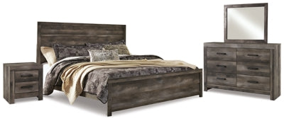 Wynnlow King Americana Cama con Paneles con Mirrored Cómoda y Mesa de Noche