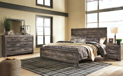 Wynnlow King Americana Cama con Paneles con Mirrored Cómoda y Mesa de Noche