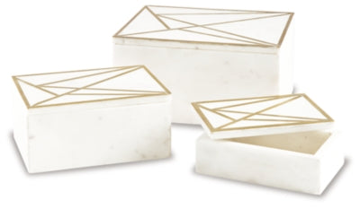 Ackley Box (Set of 3) | White/Brass Finish | Ancho: 22.9cm - Alto: 11.4cm - Prof: 17.8cm