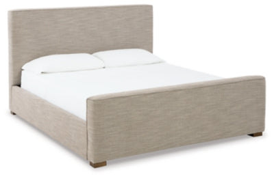 Dakmore Queen Upholstered Bed | Brown | Ancho: 1762.25 - Alto: 1371.6 - Prof : 2413.0 + Base Cama Queen - Anc 152cm x Lar 204cm x Alt 19cm