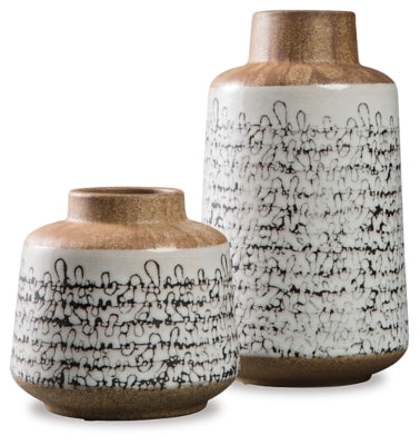 Meghan Vase (Set of 2) | Tan/Black | Ancho: 17.5cm - Alto: 30.0cm - Prof: 17.5cm