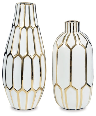 Mohsen Vase (Set of 2) | Gold Finish/White | Ancho: 15.9cm - Alto: 38.1cm - Prof: 15.9cm