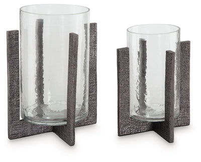 Garekton Candle Holder (Set of 2) | Clear/Pewter Finish | Ancho: 23.2cm - Alto: 29.5cm - Prof: 23.2cm