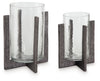 Garekton Candle Holder (Set of 2) | Clear/Pewter Finish | Ancho: 23.2cm - Alto: 29.5cm - Prof: 23.2cm