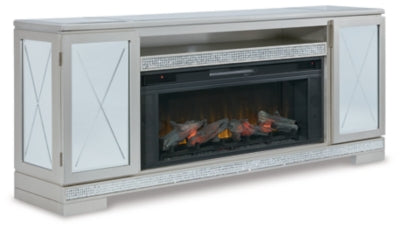 Flamory 72" TV Stand with Electric Fireplace | Silver | Ancho: 182.9cm - Alto: 74.9cm - Prof: 40.0cm